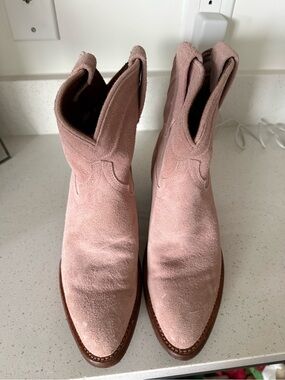 Tecovas Pink Suede Western Ankle Boots